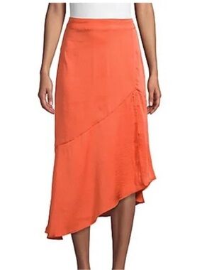 Free People Asymmetrical Ruffle Midi Skirt - Coral Orange